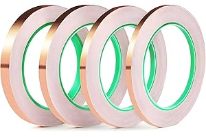 CREZTAIL 4PCS Copper Foil Tape with Double-Sided Conductive Adhesive (0.2" x 65.6FT) - Guitar Shielding Tape, EMI Shielding Tape, Copper Barrier for Gardens, Stained Glass, Crafts, Electrical Repairs