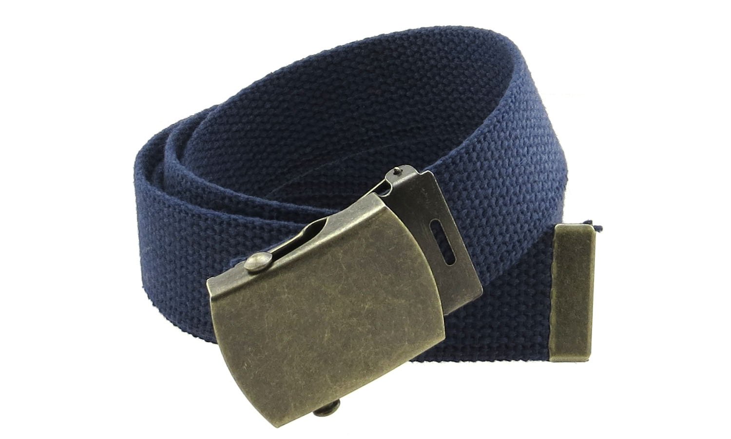 Canvas Web Belt Military Style With Antique Brass Buckle And Tip