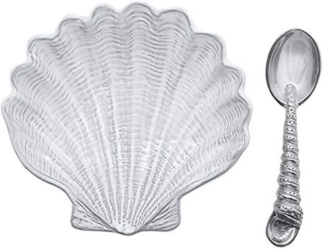 MARIPOSA Scallop Ceramic Canape Plate with Spoon, Grey