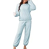 Pajamas Sets for Women Soft Comfy Fluffy Pajama Fleece Pullover Ribbed Pjs Warm Plush Lounge Sleepwear