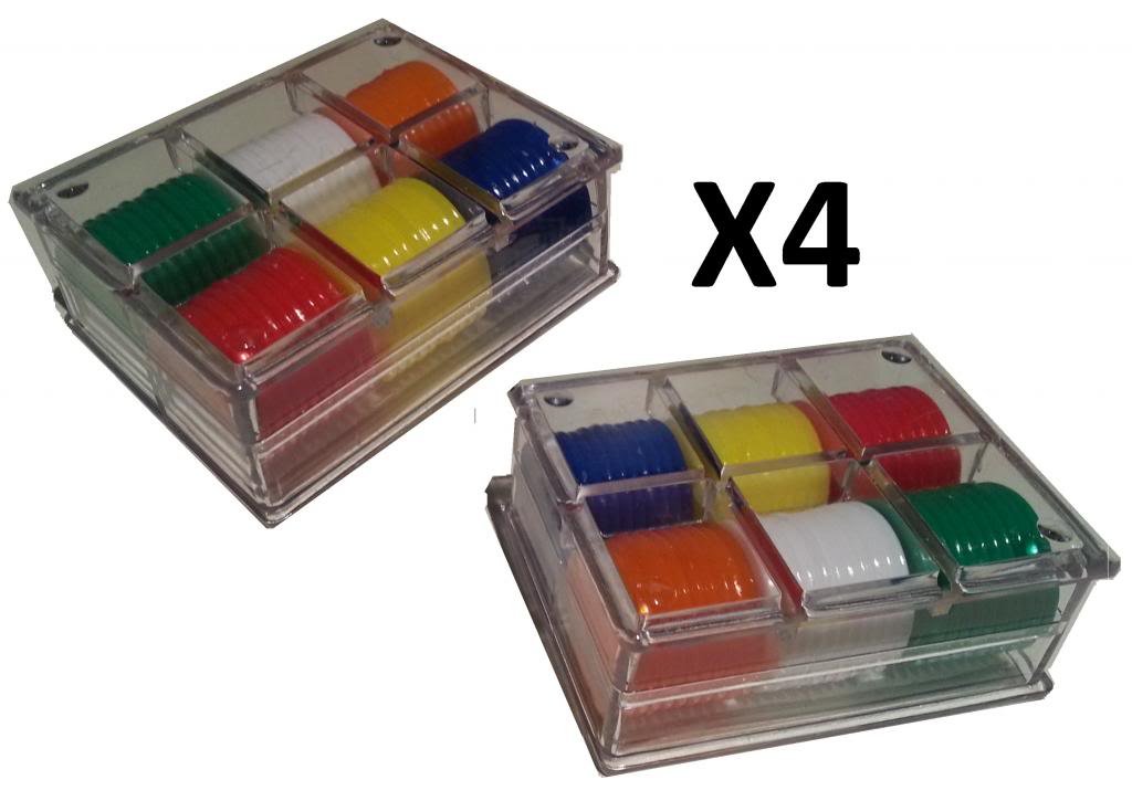 Poker Chips: 4 Packs of 60 Tokens + Case - Orange, Yellow, Red, Blue, Green, White - Gaming
