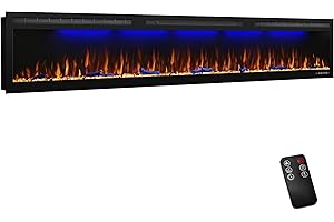Mystflame 95 inch Fireplace Recessed, Insert and Wall Mounted Slim Electric Fireplace with 750/1500 Watt Heater, Log & Crystal Hearth, Adjustable Realistic Flame and Remote Control & Touch Screen