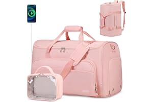 BEVALSA Garment Duffle Bags for Travel, Convertible Garment Bag for Men Women, Carry On Duffle Bag Backpack with Shoe Compartment & Toiletry Bag, 4 in 1 Hanging Suitcase Suit Travel Bags (Pink)