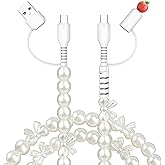 XNMOA USB C Cable Bow 4 in 1Multi Charging Cable [MFi Certified] Beaded Pearl iPhone Charger Cord with Bowknot USB C to USB C Multi Fast Charger Cable 3FT for iPhone 17 Air 16 Pro Max, for Galaxy S25