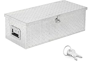 TUFFIOM 30" Aluminum Truck Bed Tool Box, Heavy Duty Diamond Plate Trailer Tool Box with Side Handle & Lock Keys, Tool Storage Organizer Chest for Pick up,Truck Bed,ATV,RV Trailer