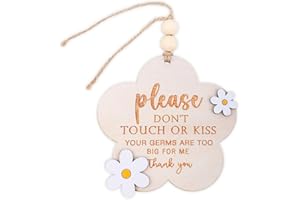 LASUROA Please Do Not Touch or Kiss Baby Sign, Wooden Don’t Touch Baby Sign for Car Seat Stroller Tag No Touching Signage for Newborn (Flower)