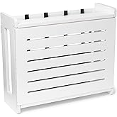 Wooden WiFi Router Storage Box - Standard Wall Mountable Decorative Modem Shelf Hider Cover with Cable Management System - Rustic Home Organization Solution for Most Routers Up To 11" Tall - White
