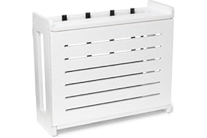 GADGET GARAGE Wooden WiFi Router Storage Box - Standard Wall Mountable Decorative Modem Shelf Hider Cover with Cable Management System - Rustic Home Organization Solution for Most Routers Up to 11" Tall - White