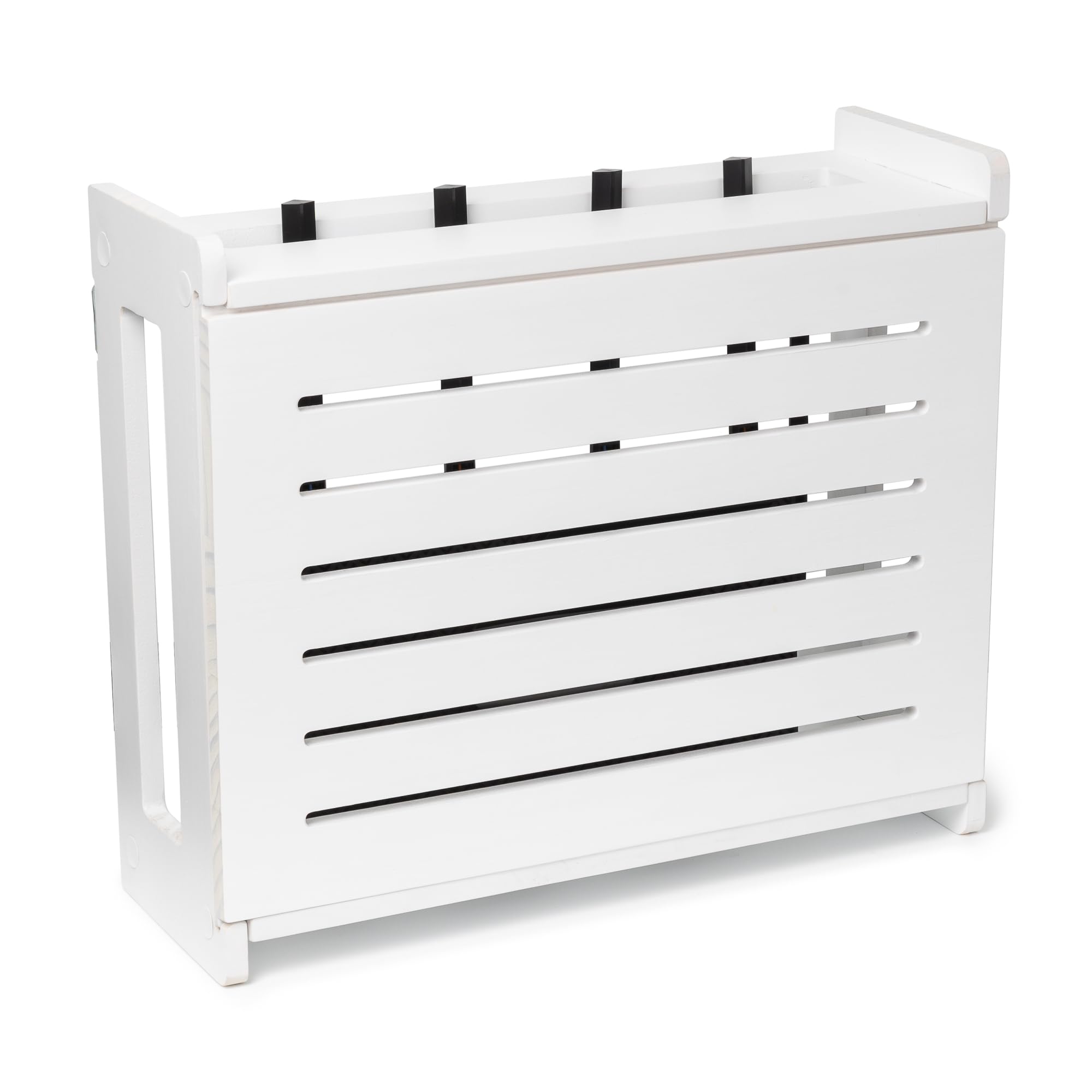 Photo 1 of Wooden WiFi Router Storage Box - Standard Wall Mountable Decorative Modem Shelf Hider Cover with Cable Management System - Rustic Home Organization Solution for Most Routers Up to 11" Tall - White
