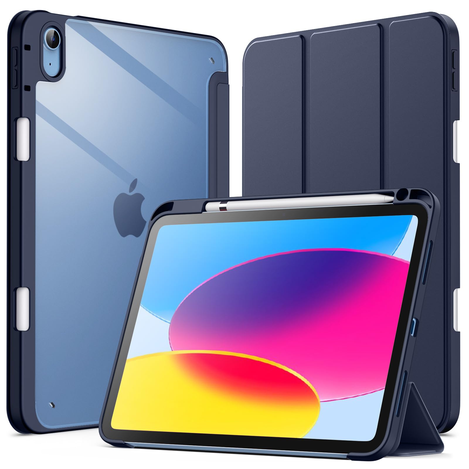 JETech Case for iPad (A16) 11th/10th Generation (2025/2022) with Pencil Holder, Clear Transparent Back Shell Slim Stand Shockproof Tablet Cover, Auto Wake/Sleep (Navy Blue) — image 1
