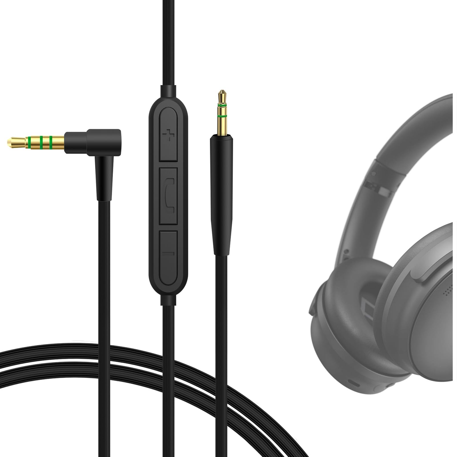 GEEKRIA Audio Cable with Mic Compatible with Bose QuietComfort Ultra II/45/SE/SC/35II/35/700 Headphones, 3.5mm to 2.5mm Replacement Stereo Cord with Inline Microphone (4ft/1.2m)