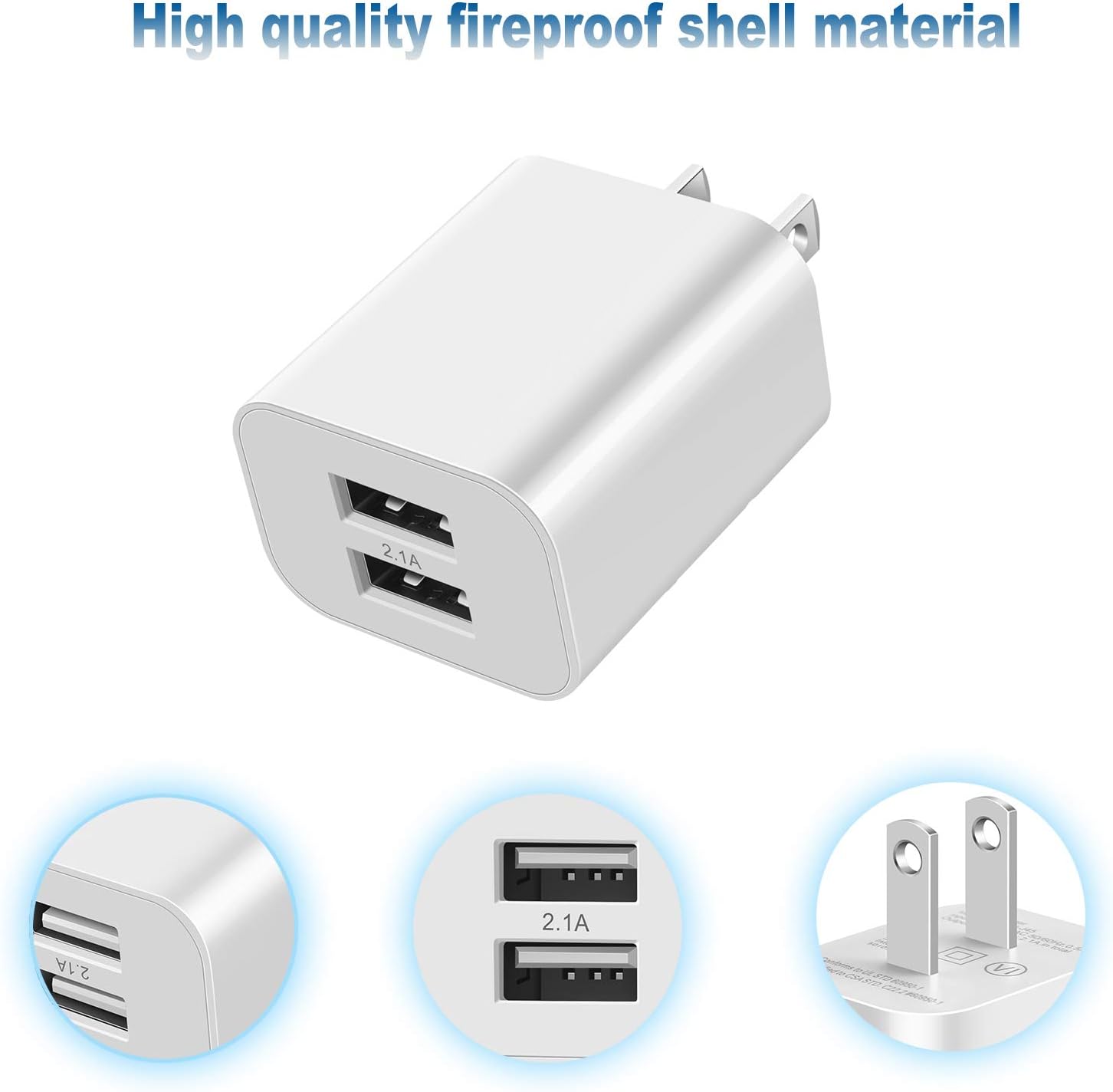 USB Wall Charger Plug 4 Pack 5V 2.1Amp Cube Dual Port Travel Power Charger Adapter for iPhone Xs/XS Max/XR/X/8/8 Plus/7/6S/6S Plus/6/SE/5S/5C iPad, Samsung Galaxy/S9/S8/S7/S6 LG and More: Home Audio & Theater
