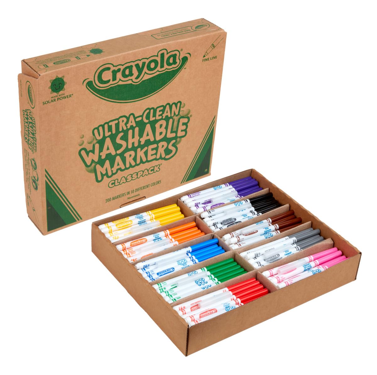 Crayola Rotuladores lavables ultra limpios Classpack (200 ct), imprescindibles en el aula para profesores, marcadores a granel para preescolar, jardín de infantes y primaria, edades 3, 4, 5