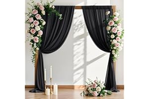 MLMW Wedding Arch Draping Fabric 2 Panels 29" x 20Ft Black Sheer Wedding Arch Backdrop Drapes Outdoor Curtain for Halloween Ceremony Party Background Ceiling Decor