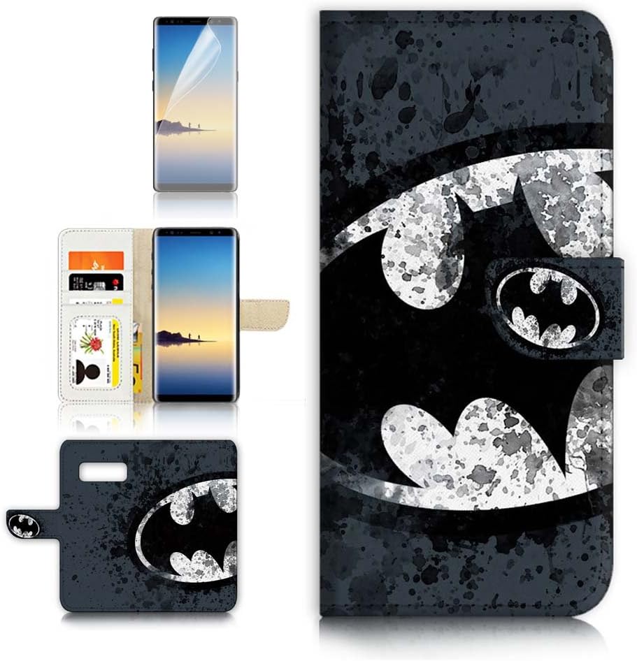 (for Samsung S10+ / Galaxy S10 Plus) Flip Wallet Case Cover & Screen Protector Bundle - A8183 Batman