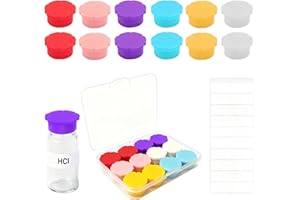 12 Pack 3ml Glass Vials Protective Vial Caps – 6 Assorted Colors, Leak-Proof, Reusable Lids with Labels Stickers for Easy Sam