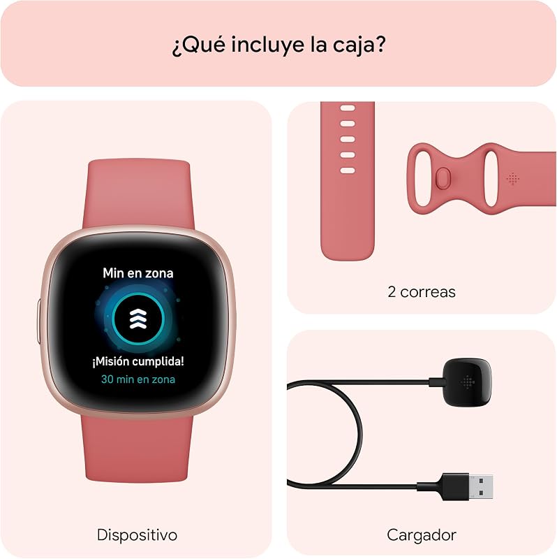Fitbit versa 4, smartwatch rosa areia/cobre rosa, unissex-adulto, areia rosa/cobre rosa alumínio, tamanho único