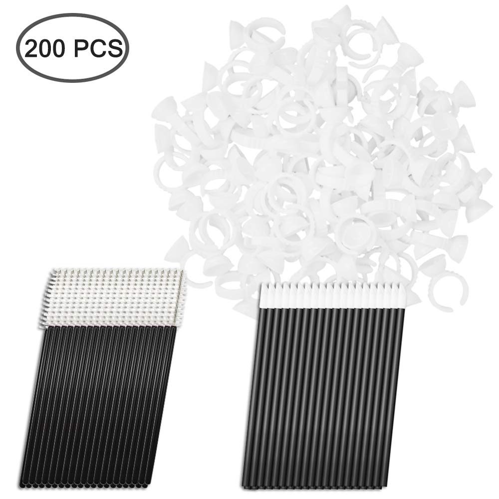 Set of 200, Makeup Rings Tattoo Ink Rings Cups and Makeup Brush Kit, findTop 100 PCS Disposable Glue Holders Eyelash Extension Rings, 50 PCS Mascara Wands, 50 PCS Lipstick Applicators
