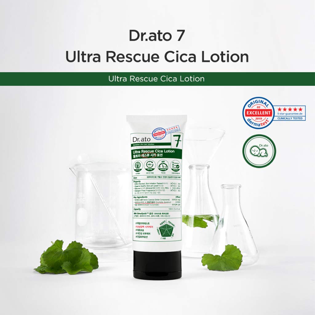 DR.ATO Ultra Rescue Cica Lotion 5.4 fl.oz. - pH5.5 Body and Face Baby, Kids Powerful Hydrating Lotion with Centella Asiatica and Ceramide for Extremely Dry Skin - Derma Tested, Paraben Free