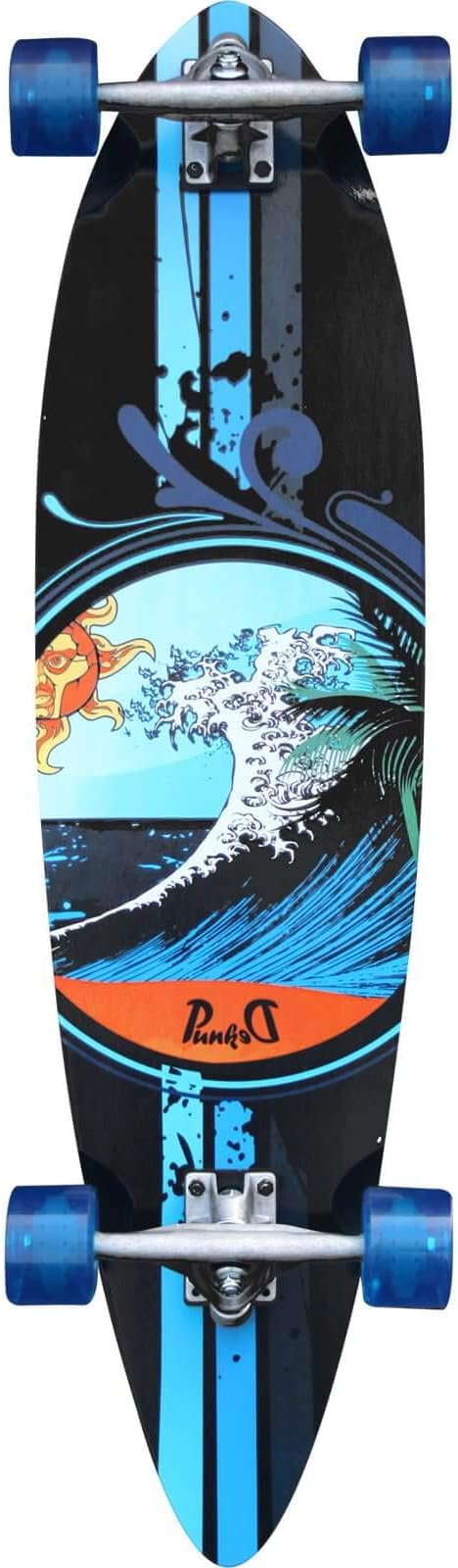 Punked Skateboards Wave Pintail Complete Longboard Skateboard - 9.75" x 38"