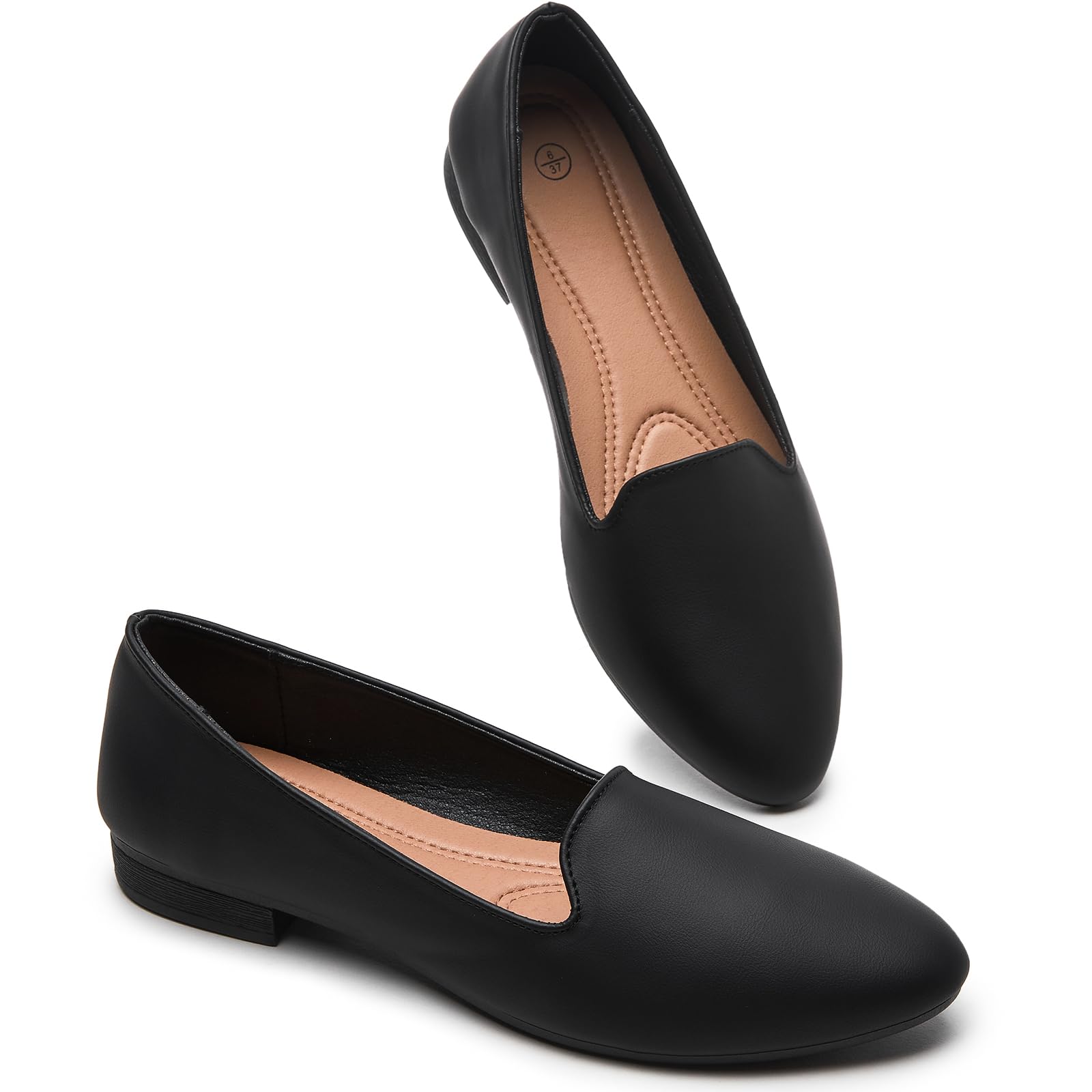 Photo 1 of BABUDOG Womens Flats with Synthetic Leather,Classic Black and White Flats Shoes,Dress Shoes for Women(Black.US9)