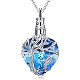 TOUPOP Heart Tree of Life Urn Necklace for Ashes 925 Sterling Silver Heart Crystal Cremation Jewelry Memorial Christmas Gifts for Women Mom Wife