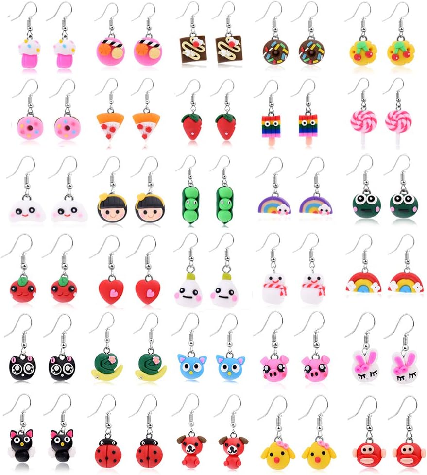 Fashion Soft Ceramic Handmade Food Theme Stud Earrings Set of 12(Style random)