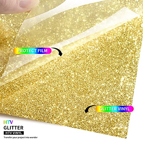 TransWonder Gold Glitter HTV Glitter Heat Transfer Vinyl 12inx5ft Glitter Iron on Vinyl HTV