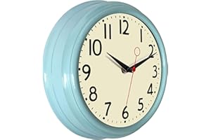 Lumuasky Retro Wall Clock 9.5 Inch Blue Kitchen 50's Vintage Design Round Silent Non-Ticking Battery Operated Quality Quartz 