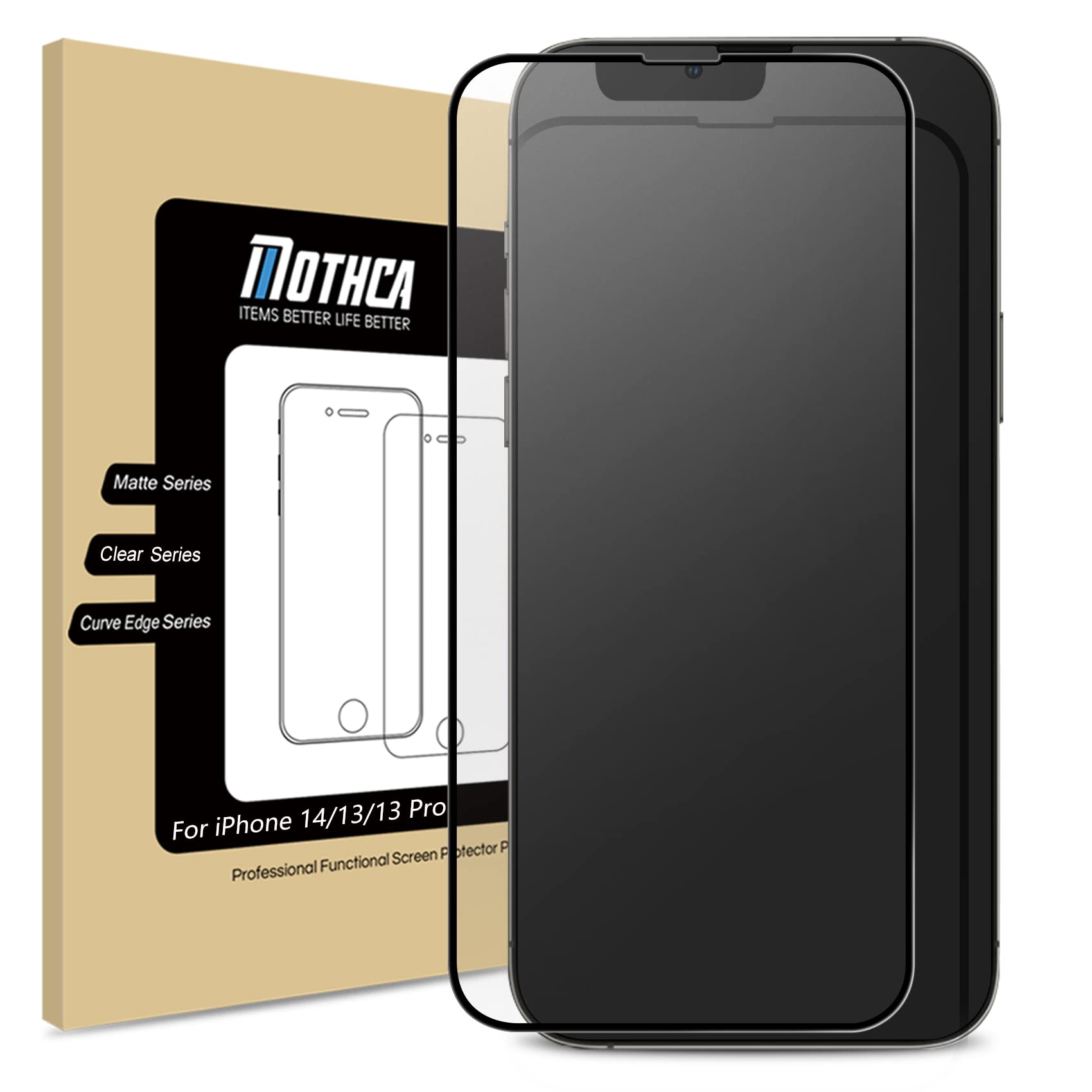 Photo 1 of Mothca Matte Glass Screen Protector for iPhone 16e / iPhone 14 / iPhone 13 / iPhone 13 Pro 6.1-inch Anti-Glare Anti-Fingerprint Tempered Glass Full Coverage Film, Case Friendly, Smooth as Silk