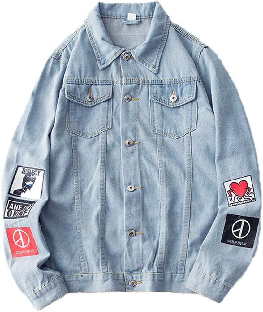 Lavnis Men's Denim Distressed Jacket Casual Button Down Trucker Jacket Jean Coat at  Men’s Clothing store