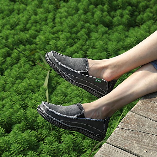 BEFAiR Mens Canvas Shoes Vintage Breathable Slip on Loafers (13 D(M) US, Grey) - Thumbnail 6