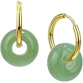 Rose Quartz Earrings, Natural Gemstone Donut Shape Dangle Earring Rose Quartz Jewelry, Stainless Steel Gold Plated Huggie Hoop Earring for Women