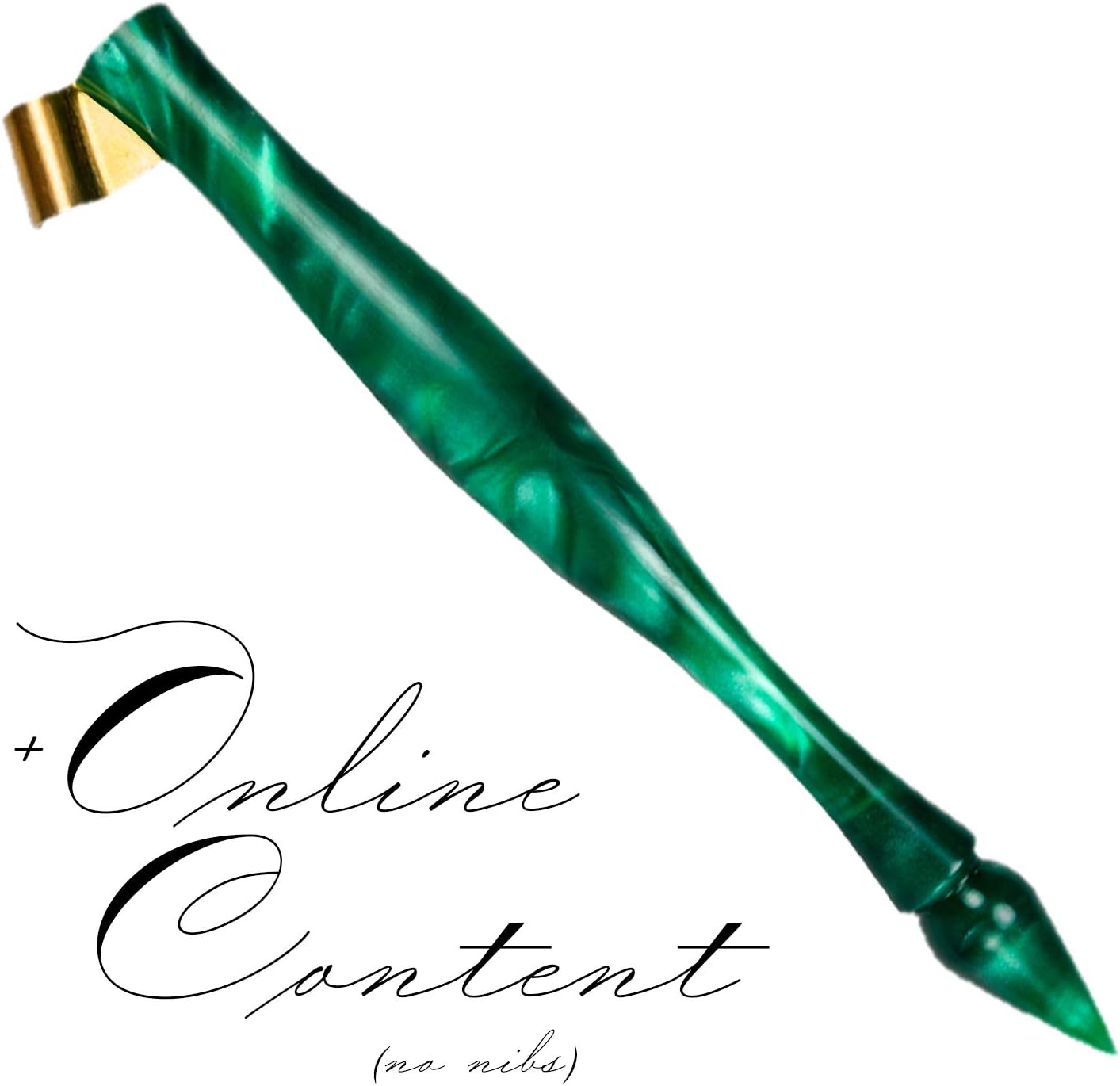 Elegant Resin Calligraphy Oblique Nib Pen Holder with Multi-fit Brass Flange, and Extra Comfortable Grip Right Handed Dip Pen with Online Content by Penmen United