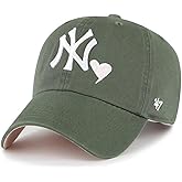 47 Brand MLB New York Yankees Moss Pink Unisex Heart Icon Clean Up Adjustable Baseball Cap Dad Hat Adult One Size Fits All