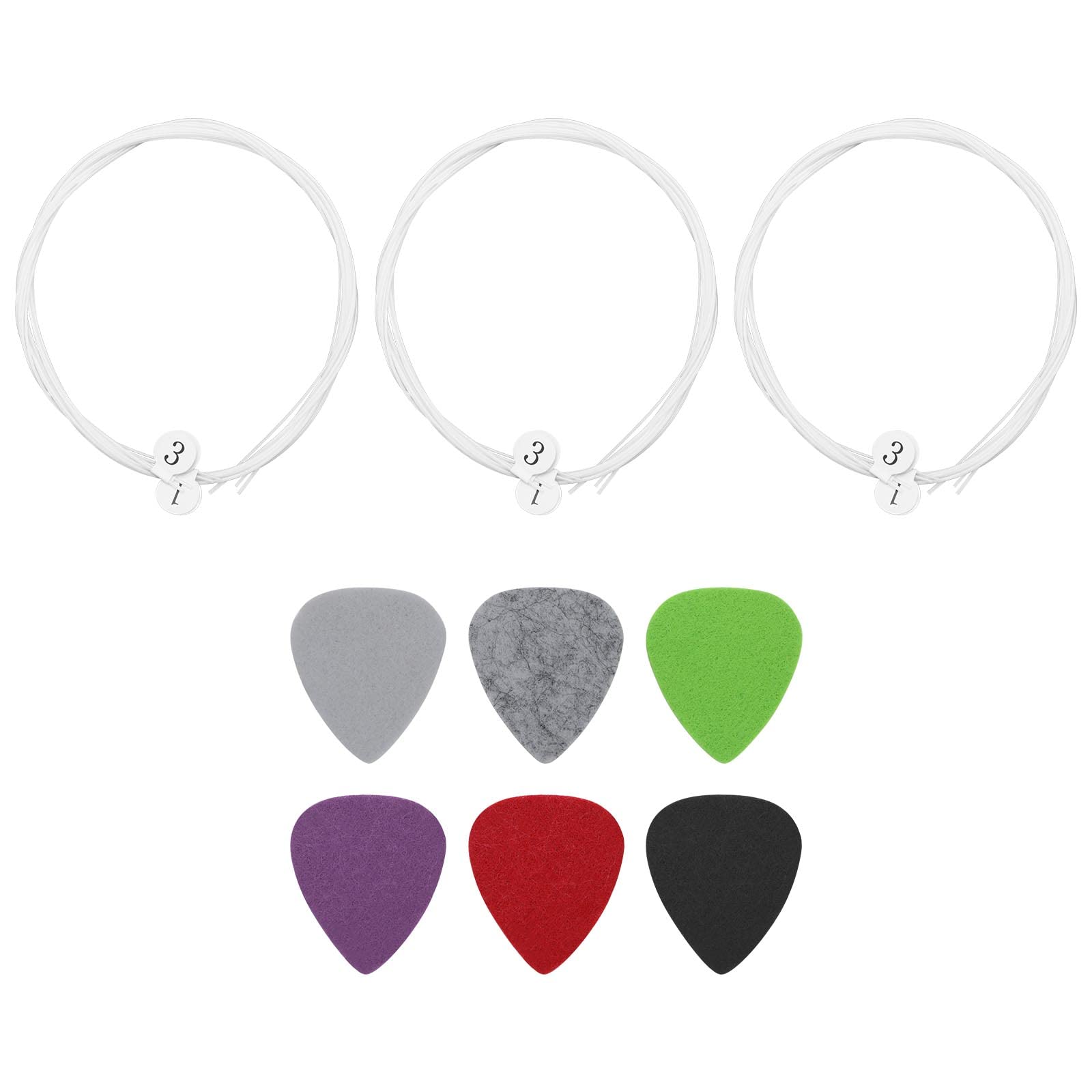 eMagTech 3 Sets Ukulele String Replacement with Felt Pick Nylon Ukulele String with Colourful Felt Pick Ukulele Accessories Parts