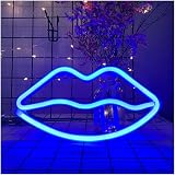 ENUOLI LED Lips Neon Light Sign Blue Battery/USB Operated 27.5x14cm Wall Decor view 1