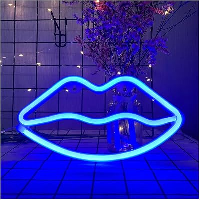 ENUOLI LED Lips Neon Light Sign Blue Battery/USB Operated 27.5x14cm Wall Decor