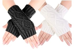 Novawo Womens Winter Arm Warmers Warm Fingerless Gloves Hand Crochet