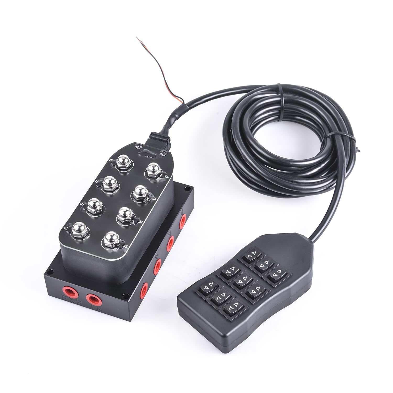 Photo 1 of 12V Air Ride Suspension Manifold Kit with 8 Air Ride Solenoid Valves, with 5M 9-Switch Wired Remote Controller Can be Used for Air Bag Inflation and deflation