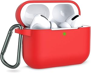 Coffea AirPods Pro Case with Keychain, AirPods 3 Protective Cover Silicone Case for AirPods Pro Charging Case (Front LED Visible) (Red)