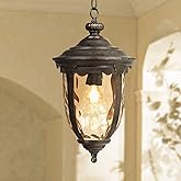John Timberland Bellagio European Outdoor Ceiling Light Hanging Bronze Brown 18" Champagne Hammered Glass Damp Rated for Exte
