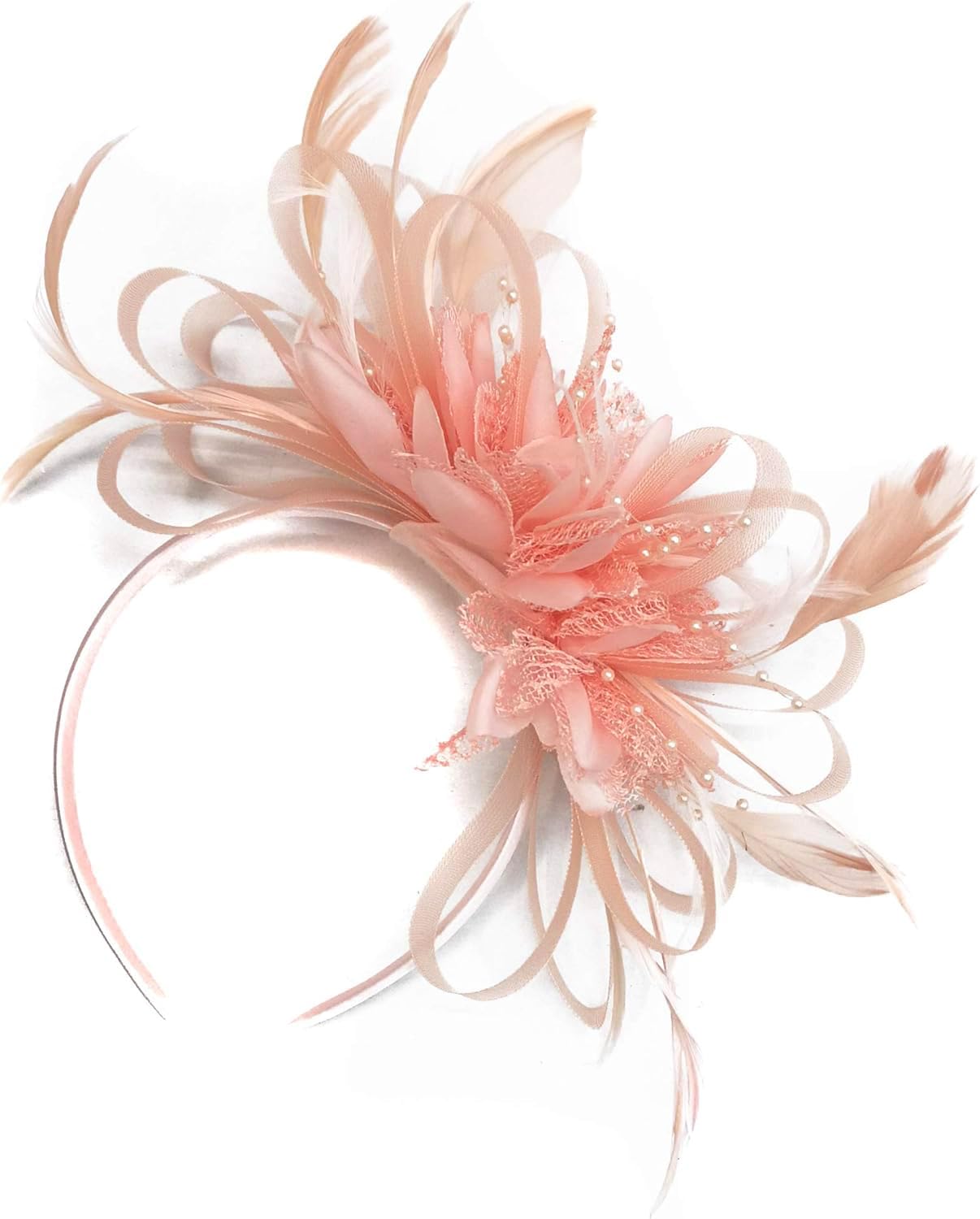 Caprilite Nude Peach Pink Feather Hair Fascinator Headband Wedding Royal Ascot Races Ladies