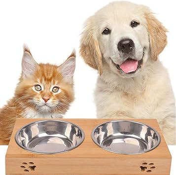 Amazon 猫犬フードボウル ペット用品 水 ご飯 えさ 餌入れ お皿 食台 食器 スタンド 竹製ステンレス製 飲み込み防止 健康志向 胃腸や身体への負担軽減でき 喉づまりや肥満防止 餌やり 洗いやすい S Gosmao 食器 ボウル 通販