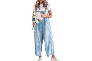 myzgx Loose Adjustable Strap Denim Bib Overall for Women Distressed Washed Wide Leg Baggy Jeans Onesies Pant