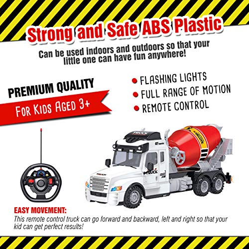 Toy Chef Remote Control Truck RC Toy for Kids Aged 3+, Lights, , Realistic Excavator Truck Design, Full Range of Motion - Battery Operated, Strong and Safe ABS Plastic (Cement Mixer Truck) - Thumbnail 4