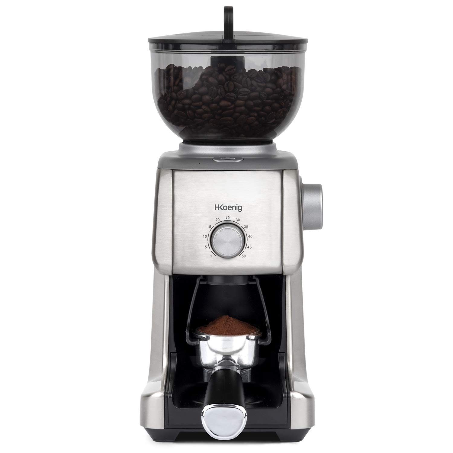 H.Koenig Moulin à Café Electrique Grd830 Broyage Grains De Café Professionnel, Réglage 16 Tailles De Mouture, Puissant 130W, Capacité 400G, Broyeur Démontable, Corps Alu, Café Moulu, Nettoyage Facile