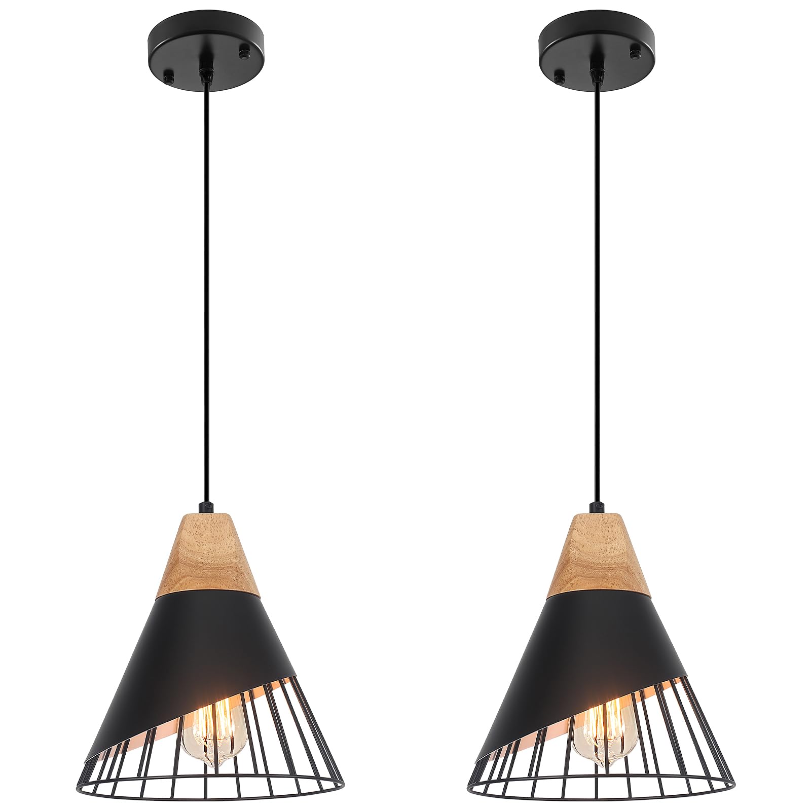Photo 1 of SESIMENT Black Pendant Light, 2 Packs 9.4inch Modern Pendant Lights, Farmhouse Pendant Light, Kitchen Pendant Lighting, Black Pendant Lights Kitchen Island for Living Room, Bar, Bedroom, Office