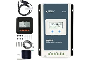TEMANK EPEVER 40A MPPT Solar Charge Controller 12V/24V Auto, 40amp Solar Controller Max Input 100V, 520W/1040W for Lead-Acid, Lithium Batteries and Load Timer Setting(Come with MT52+TS-R+RS485)
