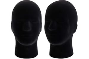 Hedume 2 Pack Mannequin Head Stand Model, Foam Black Velvet Male Wigs Display Model, Mannequin Manikin Head for Wig, Hat, Glasses